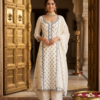 Ivory & Slate Blue Scalloped Kurta Set