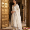 Ivory & Slate Blue Scalloped Kurta Set