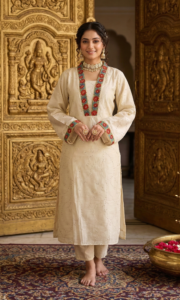 Ivory Kurta with Jeweled Floral Borders
