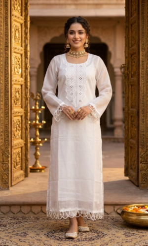 Pristine White Pearl-Lace Kurta Set