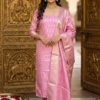 Rose Pink & Gold Zari Woven Suit Set