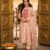 Beige & Crimson Rose Embroidered Kurta Set