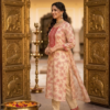 Beige & Crimson Rose Embroidered Kurta Set