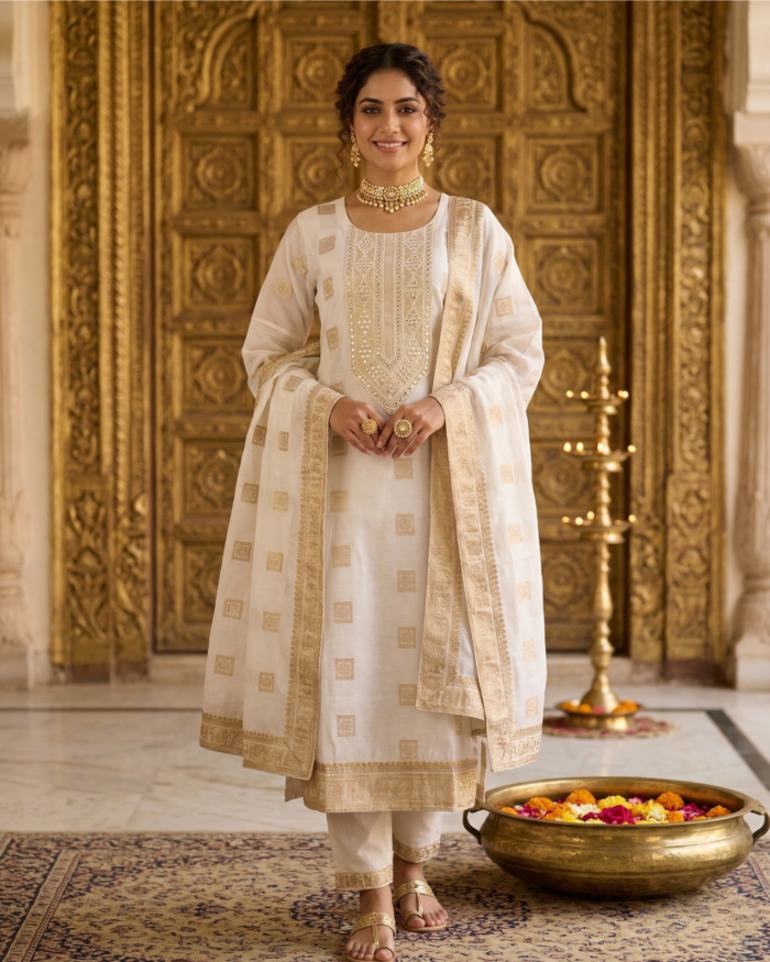 23 Cream & Gold Zari Motif Salwar Set