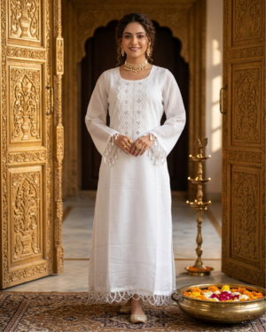 Pristine White Pearl-Lace Kurta Set