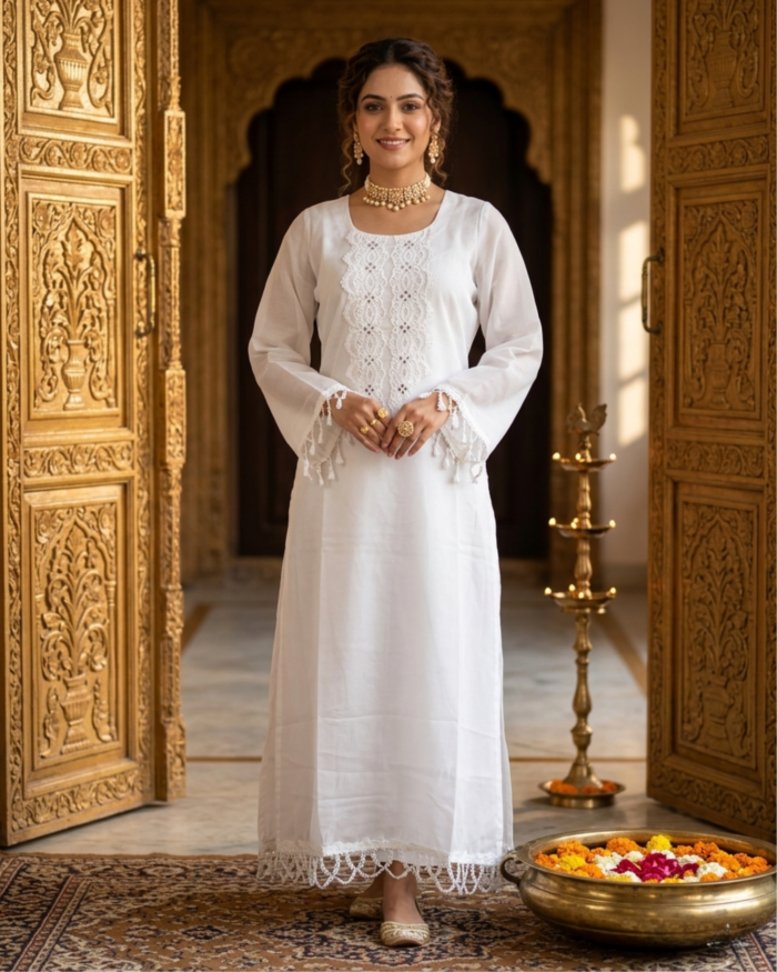 Pristine White Pearl-Lace Kurta Set