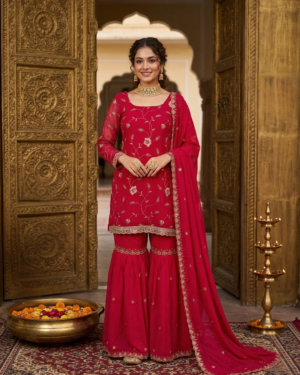 31 Regal Crimson Embroidered Sharara Set