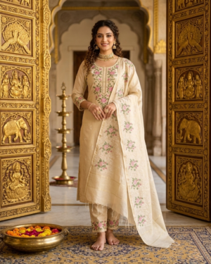 65 Champagne & Pastel Floral Embroidered Set