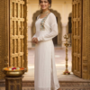 Ivory Pleated Kurta with Teal Embroidery