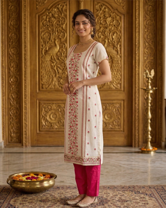Ivory Blossom Straight Kurta Set
