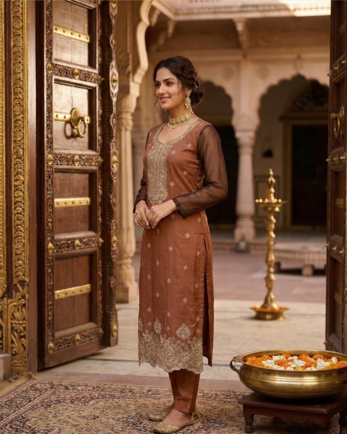 Rustic Gold Embroidered Kurta Set