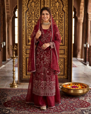 Crimson Royale Embroidered Suit Set