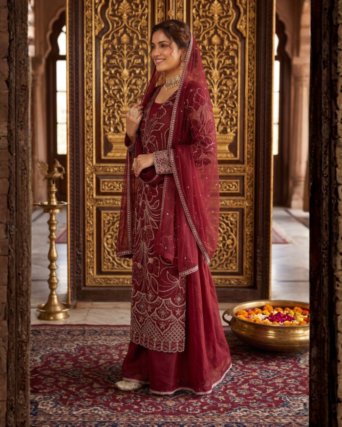 Crimson Royale Embroidered Suit Set